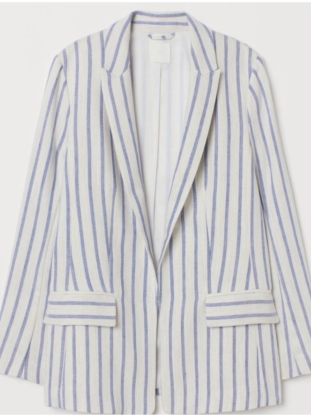 Light Blue White Stripe Linen-Blend Blazer - H&M